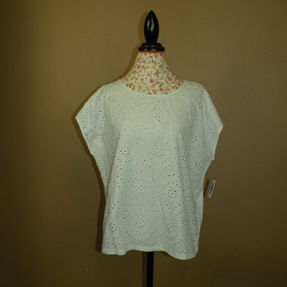NWT Old Navy Eyelet Lace Shirt Top Mix Media Blouse